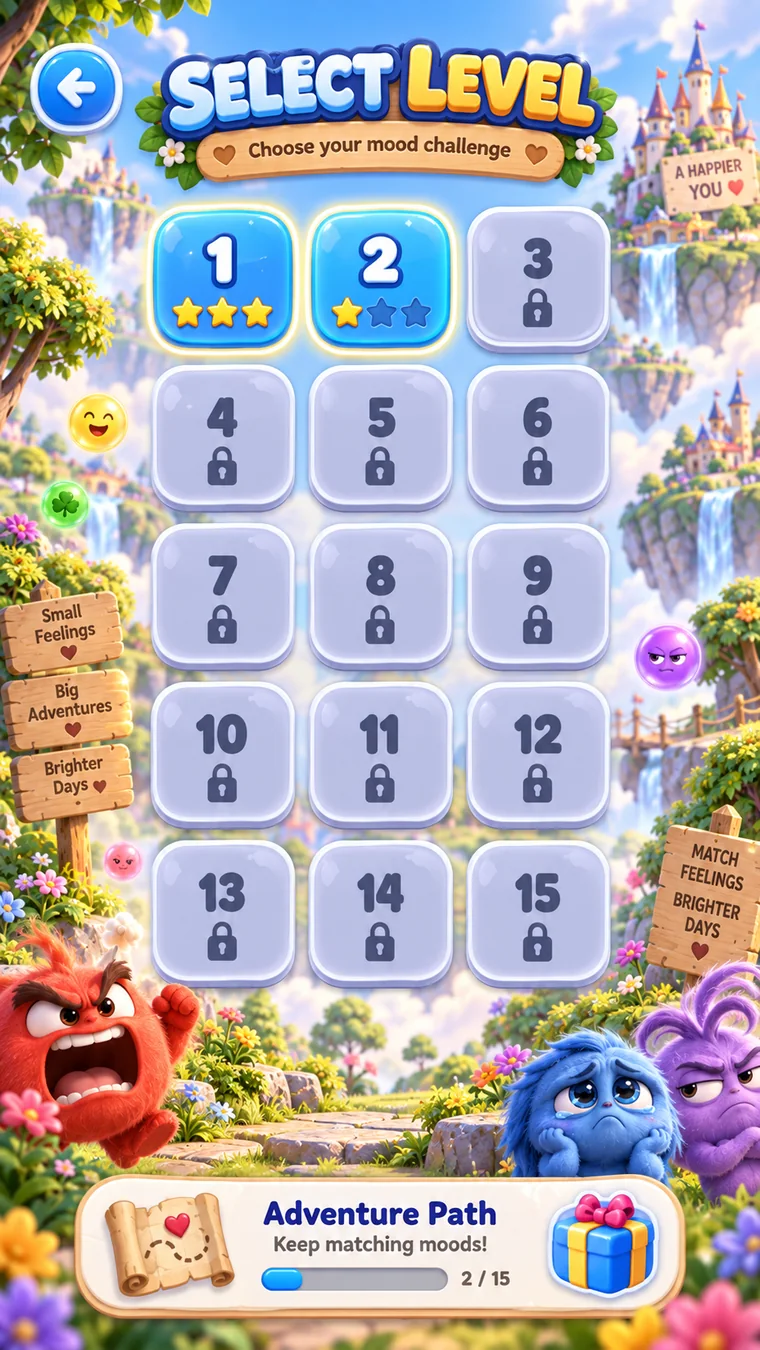 MoodMatch level selection screen